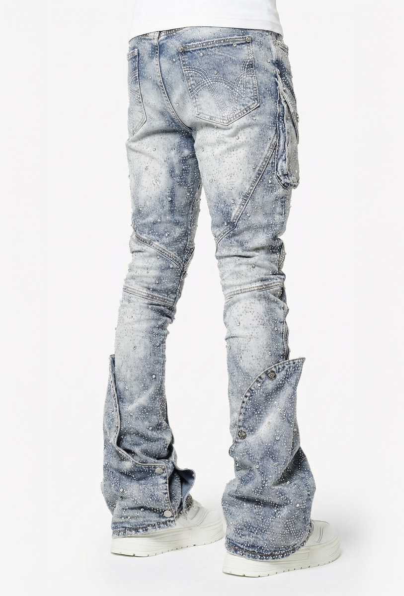 【GUAPI】Aqua Blue Coffin Arc Embellished Denim