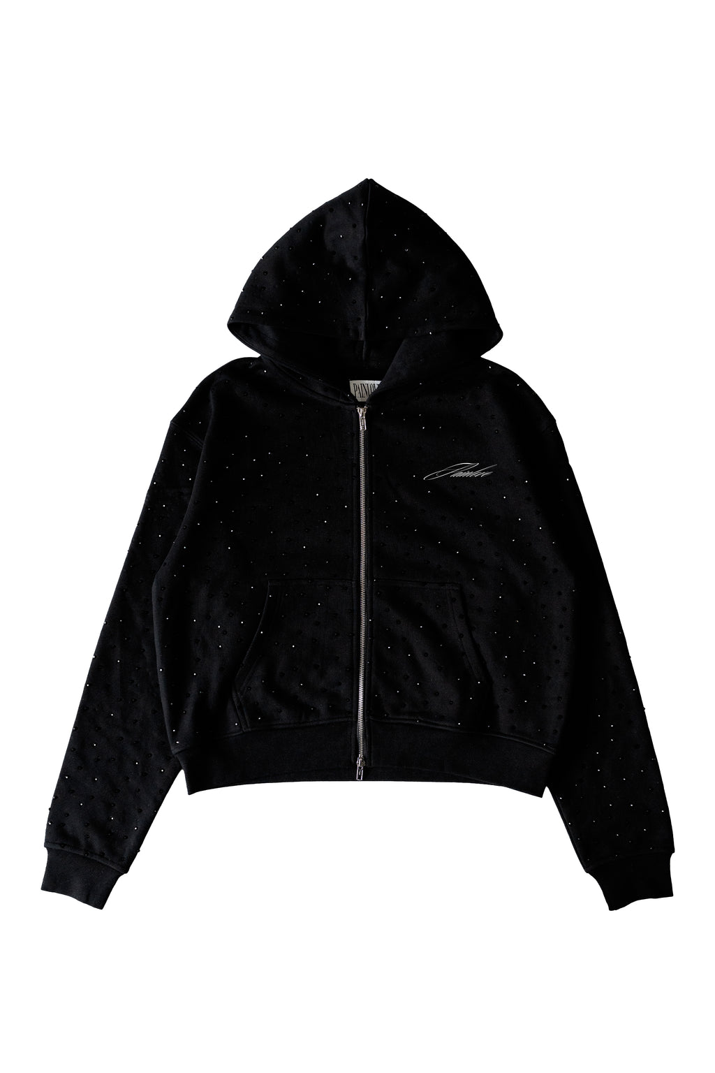 Black Rhinestone Double Zip Hoodie