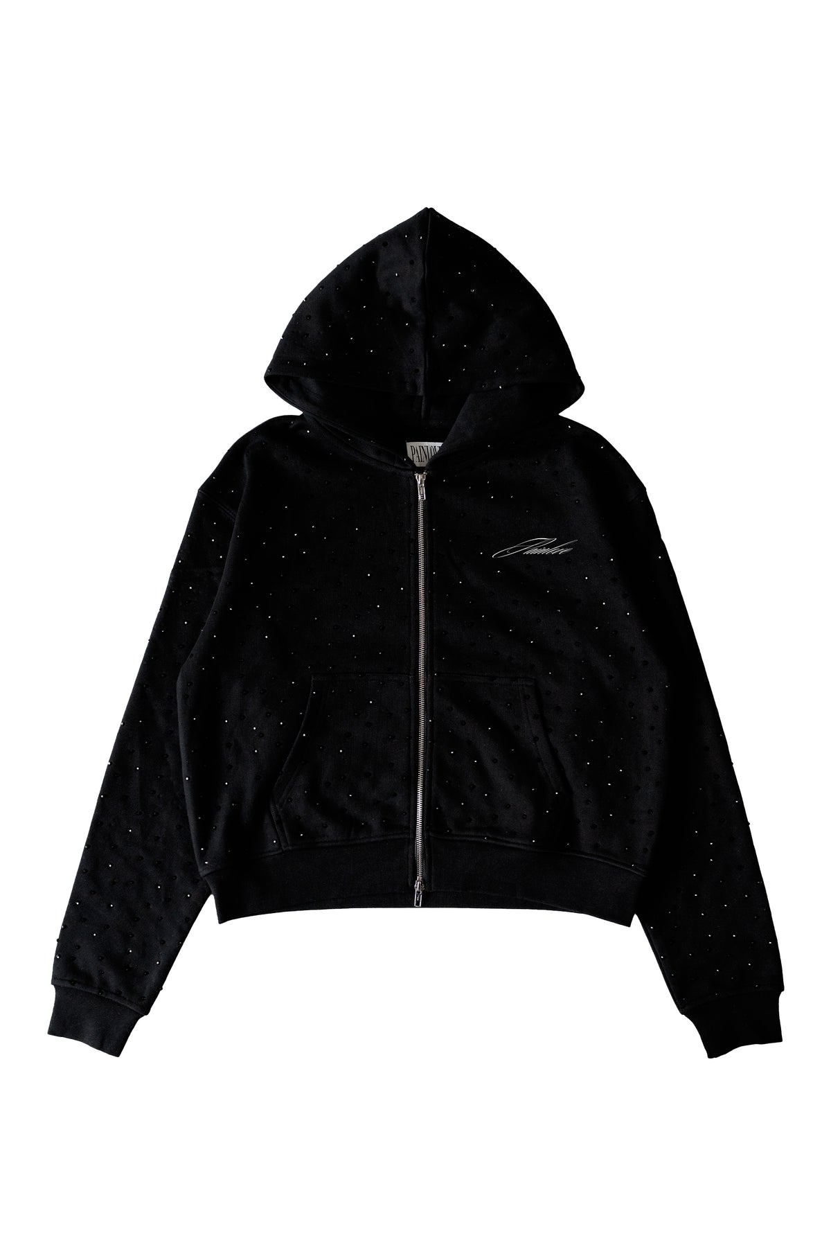 Black Rhinestone Double Zip Hoodie