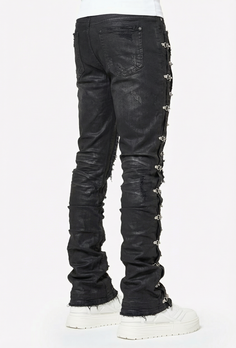 【GUAPI】Obsidian Black Aviation Clasp Denim