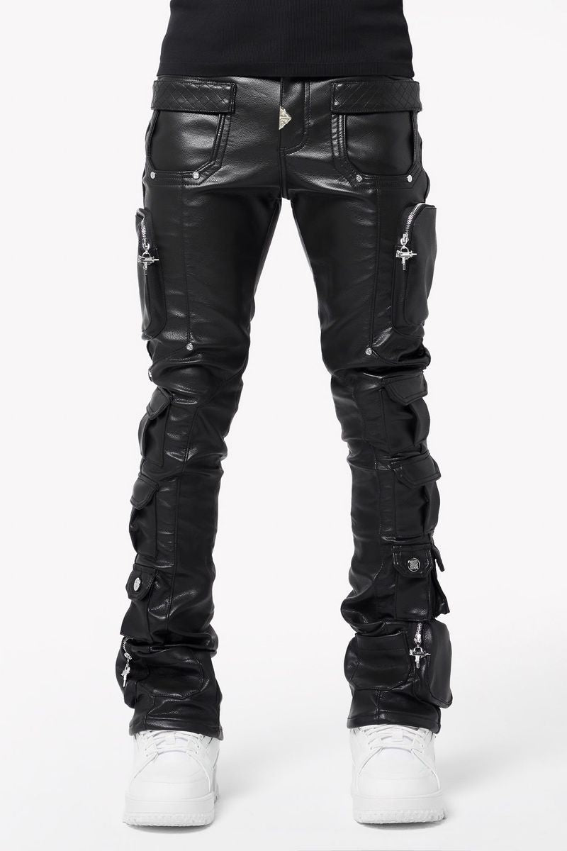 【GUAPI】 /OBSIDIAN BLACK CARGO LEATHER PANT