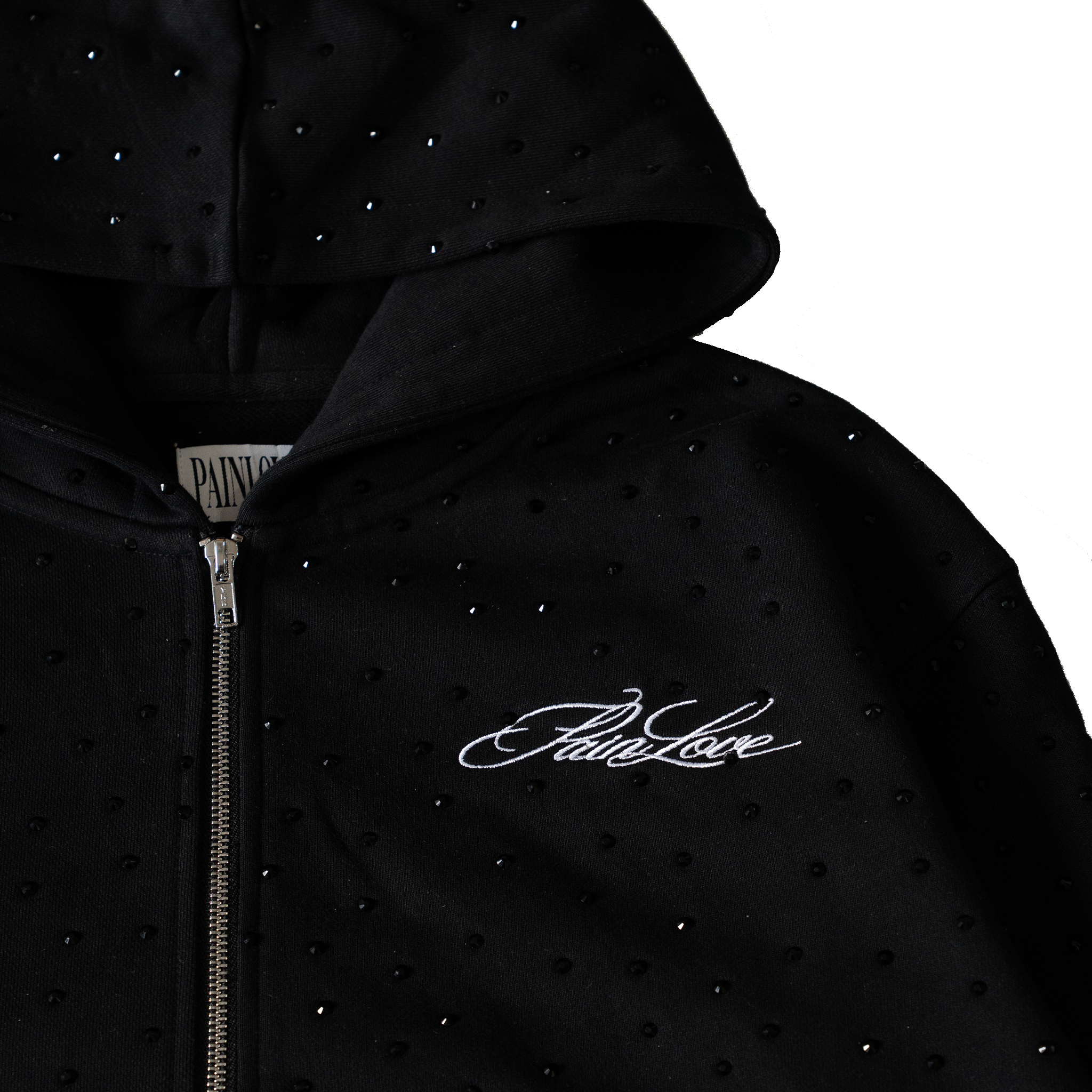 【PAINLOVE】Black Rhinestone Double Zip Hoodie