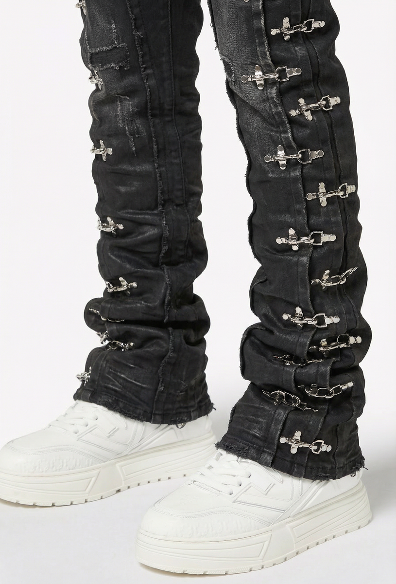 【GUAPI】Obsidian Black Aviation Clasp Denim