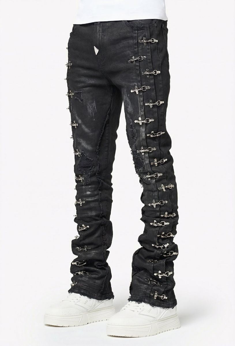 【GUAPI】Obsidian Black Aviation Clasp Denim