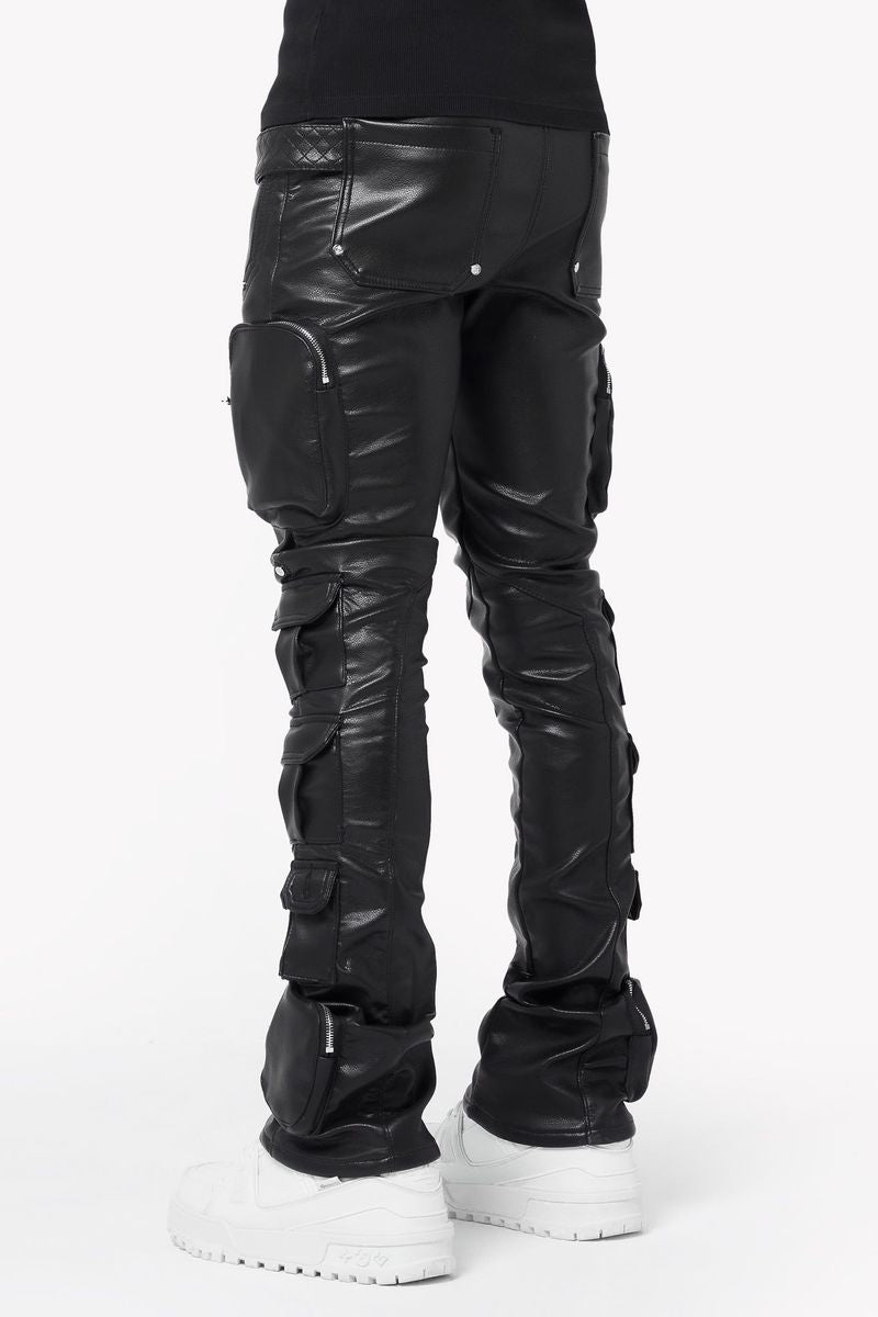 【GUAPI】 /OBSIDIAN BLACK CARGO LEATHER PANT