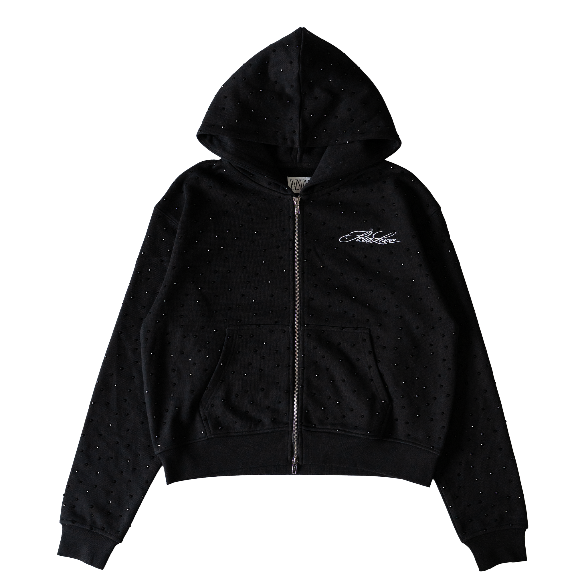 【PAINLOVE】Black Rhinestone Double Zip Hoodie