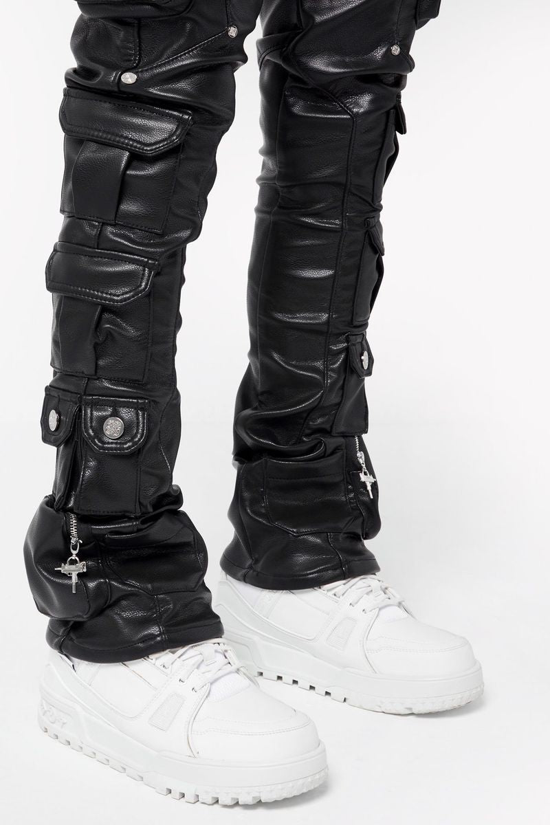 【GUAPI】 /OBSIDIAN BLACK CARGO LEATHER PANT