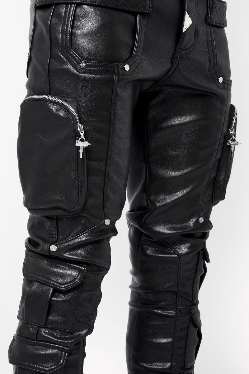 【GUAPI】 /OBSIDIAN BLACK CARGO LEATHER PANT