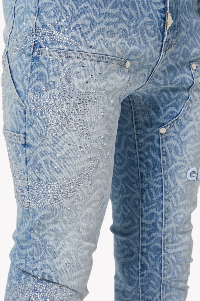 GUAPI / Aqua-Blue-Calligraphy-
Denim