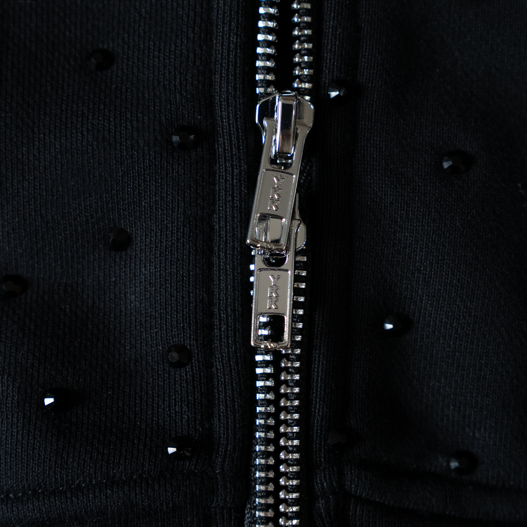 【PAINLOVE】Black Rhinestone Double Zip Hoodie