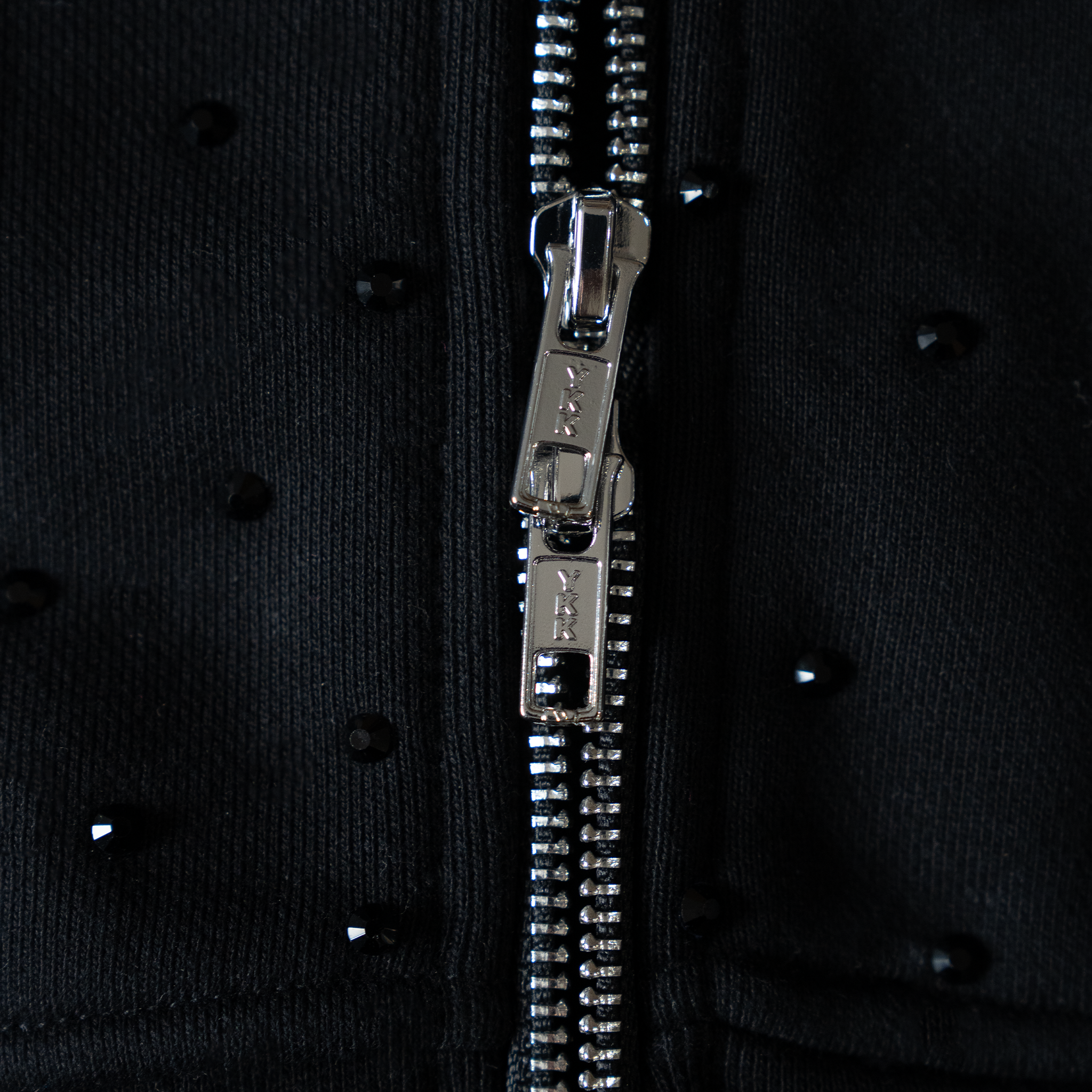 【PAINLOVE】Black Rhinestone Double Zip Hoodie