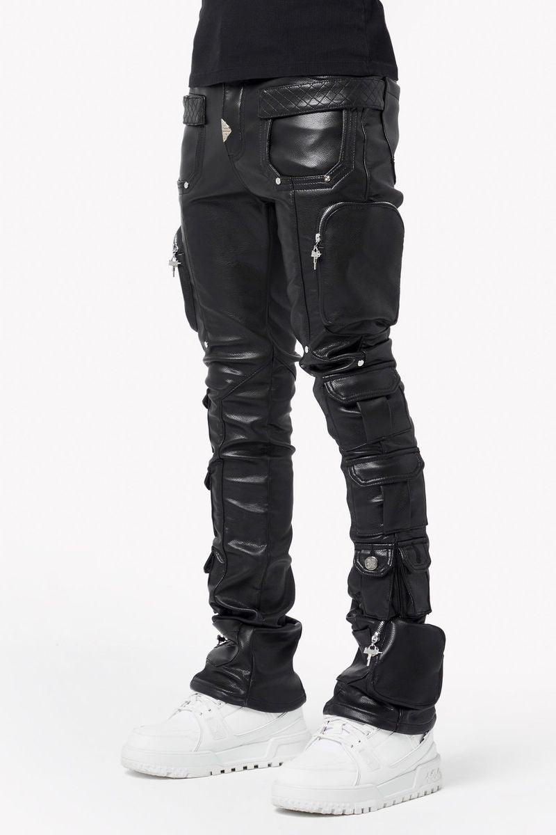 【GUAPI】 /OBSIDIAN BLACK CARGO LEATHER PANT