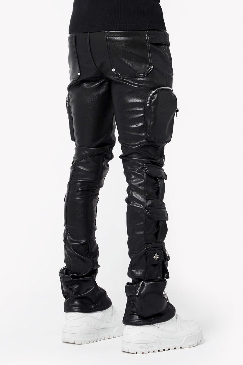 【GUAPI】 /OBSIDIAN BLACK CARGO LEATHER PANT