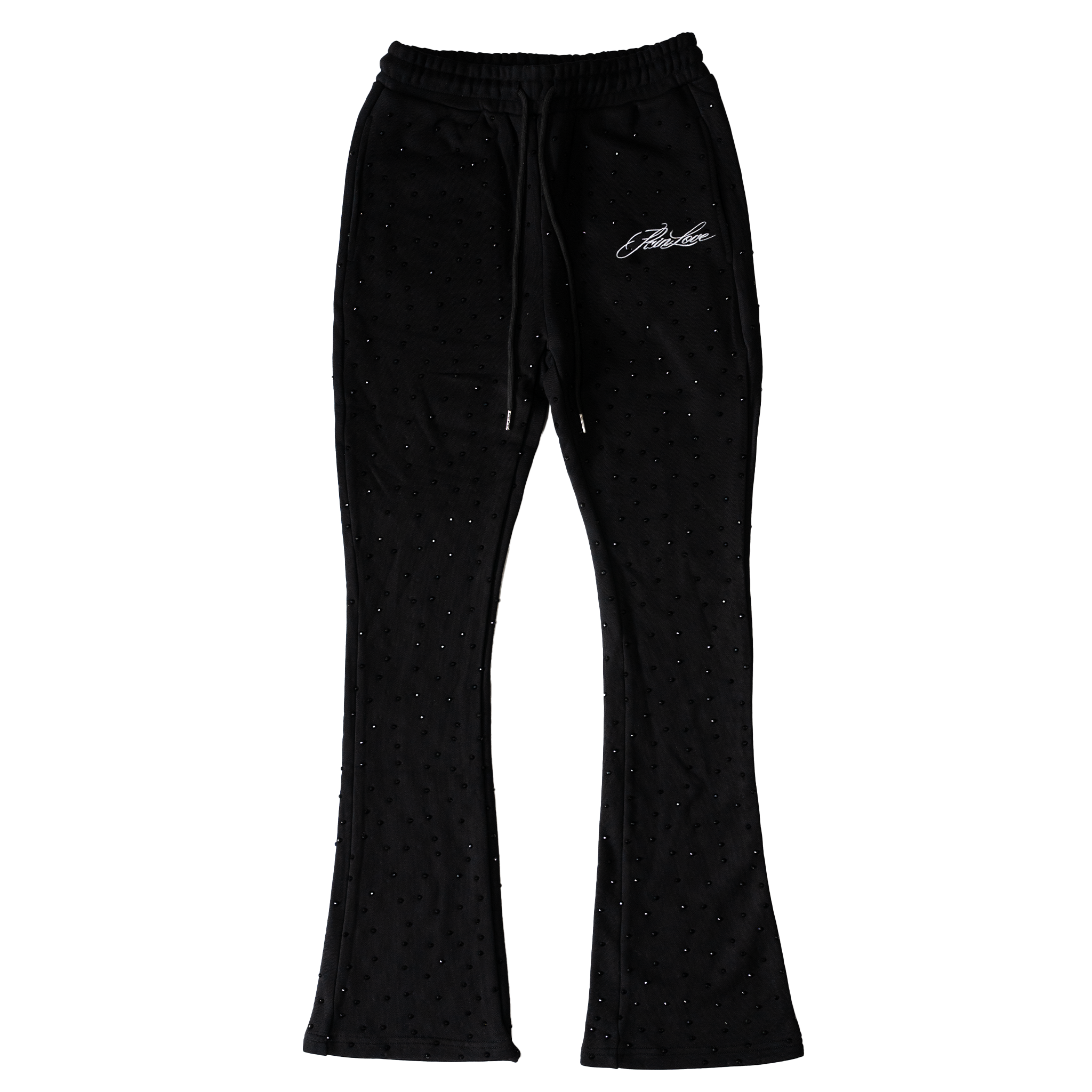 【PAINLOVE】Black Rhinestone Skinny Flare Sweatpants
