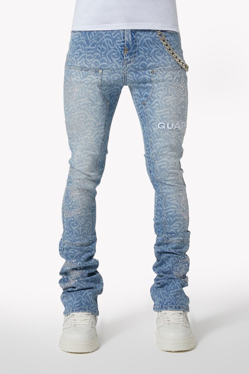 GUAPI / Aqua-Blue-Calligraphy-
Denim
