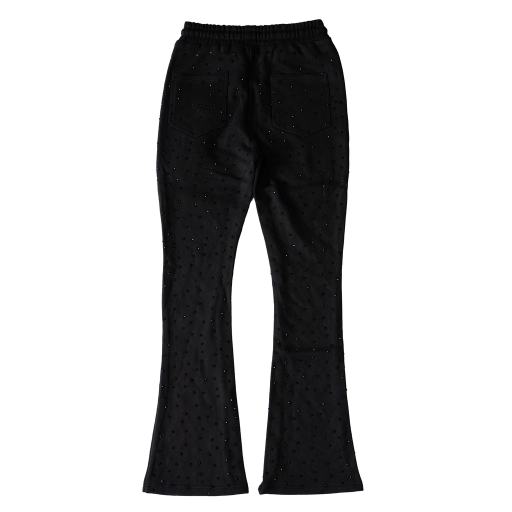 【PAINLOVE】Black Rhinestone Skinny Flare Sweatpants