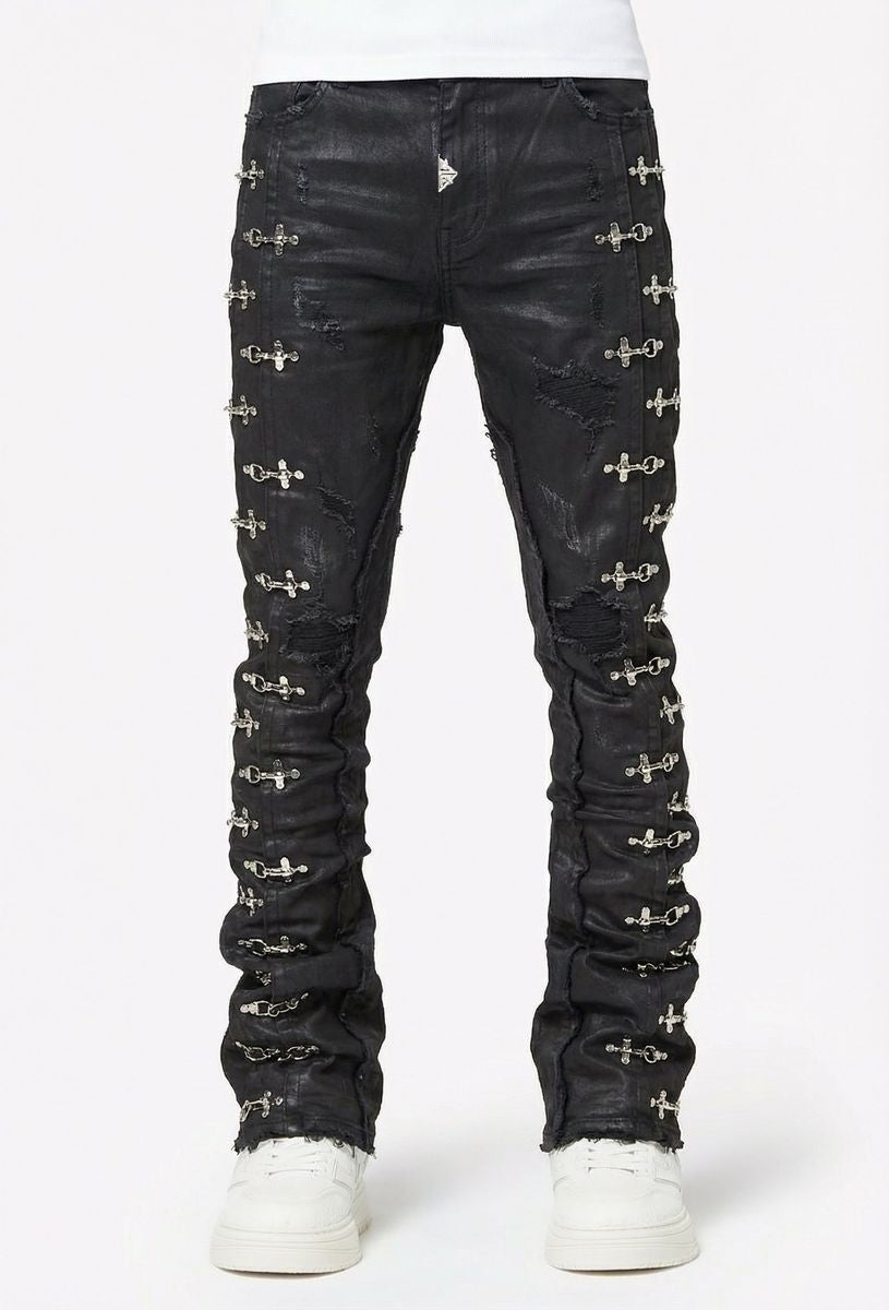【GUAPI】Obsidian Black Aviation Clasp Denim