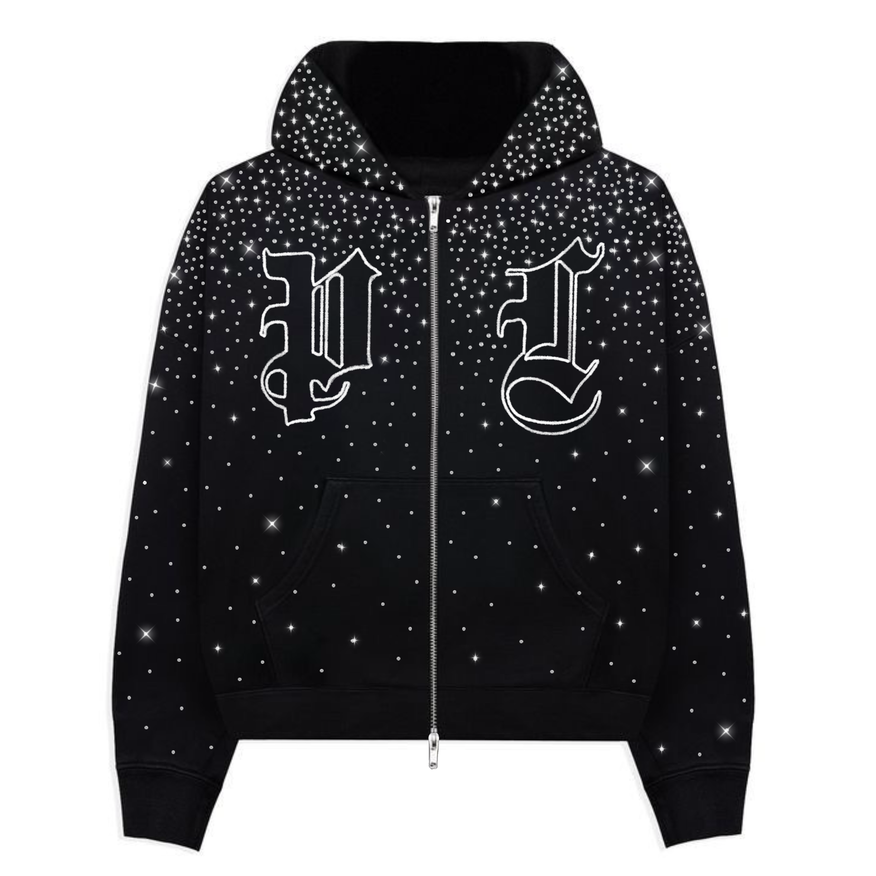 Rhinestone Double Zip Hoodie